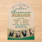 アーチ卒業写真フィルムストリップグリーン&金ゴールド アクリル招待状 (正面)