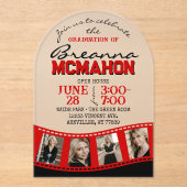 アーチ卒業写真フィルムストリップ赤黒フロステッド アクリル招待状 (正面)