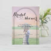 アーチ名門私立校風の手書きハート写真ブライダルシャワー 招待状 (スタンド正面)