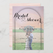 アーチ名門私立校風の手書きハート写真ブライダルシャワー 招待状 (正面/裏面)