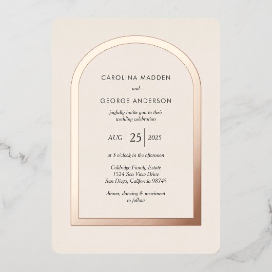 アーチ型のウェディング フォイル招待状 箔招待状 (正面)