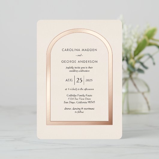 アーチ型のウェディング フォイル招待状 箔招待状 (立ち正面)