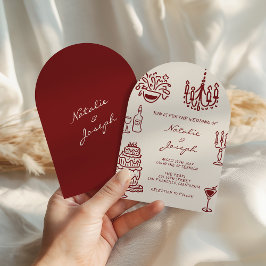 アーチ型のブルゴーニュ ロマンティックな夢のある結婚式 招待状