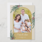 アーチ型の写真で冬の緑の平和と愛 シーズンカード (正面)