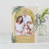 アーチ型の写真で冬の緑の平和と愛 シーズンカード (スタンド正面)