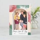 アーチ型の写真を使った抽象的な水彩画のピースラブ&ジョイ シーズンカード (スタンド正面)