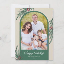 アーチ型の写真　冬の緑　楽しいホリデーシーズン シーズンカード