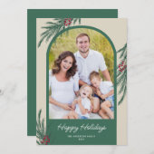 アーチ型の写真　冬の緑　楽しいホリデーシーズン シーズンカード (正面/裏面)