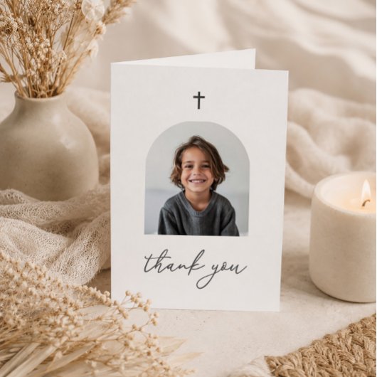 アーチ型の写真 第一回聖体拝領の少年 感謝の気持ち サンキューカード