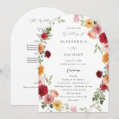 アーチ型の夏の多色花柄ウェディングプログラム2 招待状 (正面/裏面)