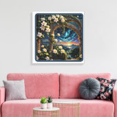 アーチ型の庭の壁を通る夕闇の花 キャンバスプリント (インサイチュ (リビング))