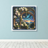 アーチ型の庭の壁を通る夕闇の花 キャンバスプリント (インサイチュ (ウッドフロア))