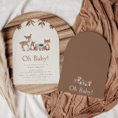 アーチ型の茶色の葉の森の動物ベビーシャワー 招待状