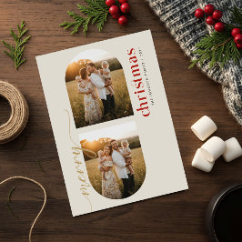 アーチ型の3枚の写真の家族のクリスマスカード シーズンカード
