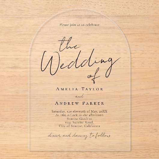 アーチ型エレガントなウェディングアクリル招待状 アクリル招待状 (正面)