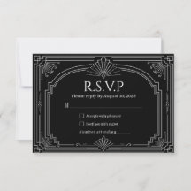 アーチ型オニキスブラックアールデコ結婚式RSVP