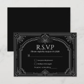 アーチ型オニキスブラックアールデコ結婚式RSVP 出欠カード (正面/裏面)