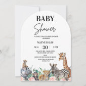 アーチ型ガールズピンクフローラサファリベイビーシャワー 招待状 (正面)