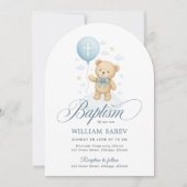 アーチ型テディベアボーイバプテスマ招待状 招待状 (正面)