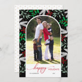 アーチ型フォトグリーンリーブラックハッピーホリデーズカード シーズンカード (正面/裏面)