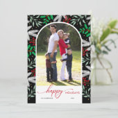 アーチ型フォトグリーンリーブラックハッピーホリデーズカード シーズンカード (スタンド正面)