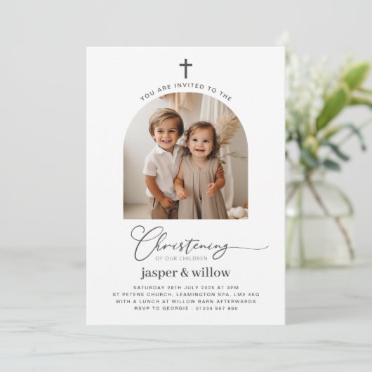 アーチ型フォトジョイント《キリスト教》洗礼式や命名式招待状 招待状 (スタンド正面)