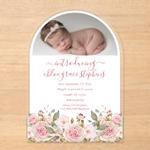 アーチ型フォトピンクフローラ少女誕生発表 アクリル招待状 (正面)