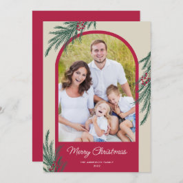 アーチ型フォト ウィンター グリーン メリークリスマス シーズンカード