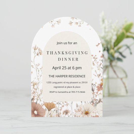アーチ型フローラ感謝祭ディナーニュートラル 招待状 (スタンド正面)