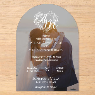 アーチ型ブラック&ホワイトの結婚式 オーガニック ウェディング アクリル招待状