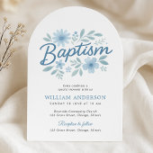 アーチ型ブルーフローラバプテスマ招待状for Boy 招待状