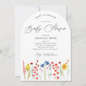 アーチ型ベビーの開花ベイビーシャワーワイルドフラワーメドウ 招待状 (正面)