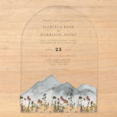 アーチ型ボヘミアン水彩画の山と野の花の結婚式 アクリル招待状 (正面)