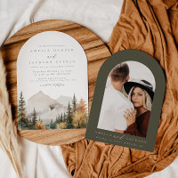 アーチ型ボホウォーターカラーマウンテン結婚式招待状