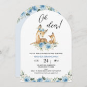 アーチ型ボーイズ青フローラオーディアベビーシャワー 招待状 (正面/裏面)