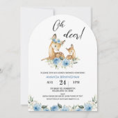 アーチ型ボーイズ青フローラオーディアベビーシャワー 招待状 (正面)