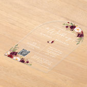 アーチ型マルサラ結婚ボホモダンのQRコミニマルード アクリル招待状 (レイダウン)