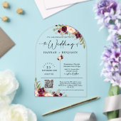 アーチ型マルサラ結婚ボホモダンのQRコミニマルード アクリル招待状 (インサイチュ (ウェディング))