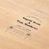 アーチ型ミニマル結婚リスト アクリル招待状 (レイダウン)