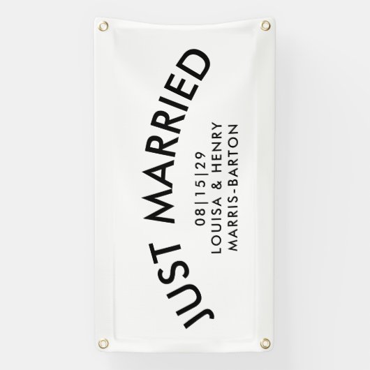 アーチ型モダンたった今結婚しました車 横断幕 (縦)