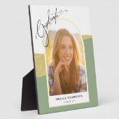 アーチ型モダンフォトセージグリーン&金ゴールド卒業 フォトプラーク (側面)