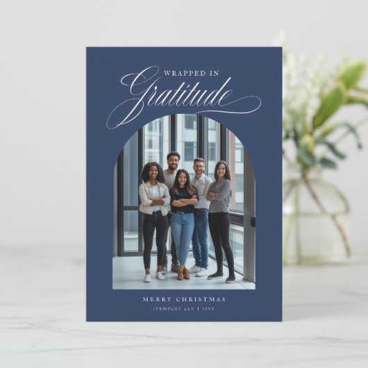 アーチ型モダンフォトビジネスクリスマスカード シーズンカード (スタンド正面)