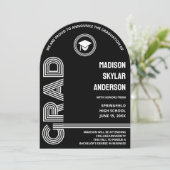 アーチ型レトロ白黒カスタム卒業 招待状 (スタンド正面)