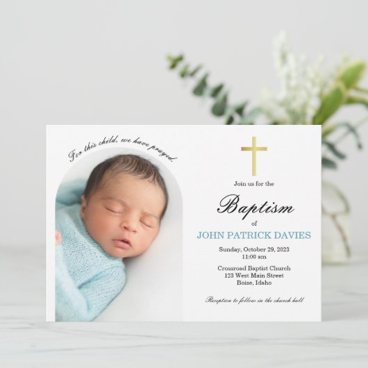 アーチ型写真バプテスマ招待状 招待状 (スタンド正面)