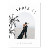 アーチ型写真文字手描きヤシ結婚の木 テーブルナンバー (裏面)