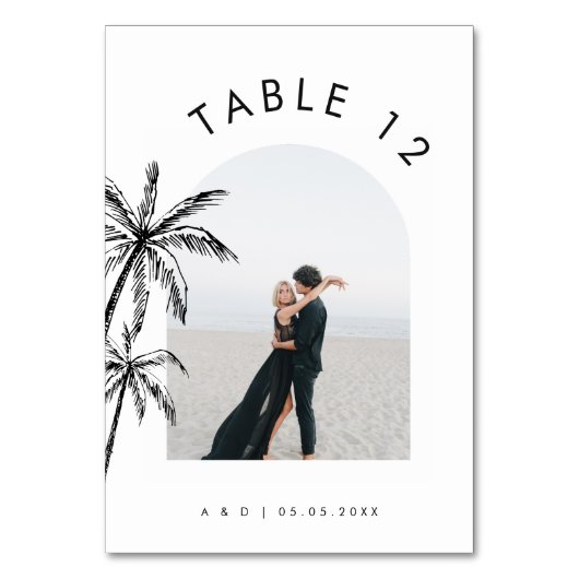 アーチ型写真文字手描きヤシ結婚の木 テーブルナンバー (裏面)