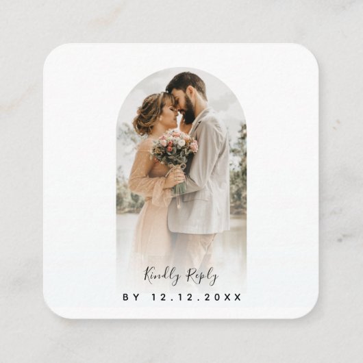 アーチ型写真QRコードオンライン結婚式RSVPシック エンクロージャーカード (裏面)