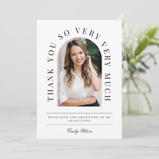 アーチ型卒業サンキューカード白黒 サンキューカード (スタンド正面)