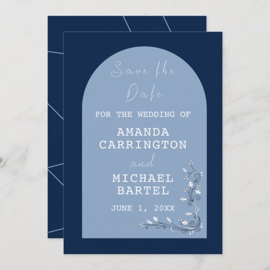 アーチ型2トーン日付のカー結婚ドを保存 セーブザデート (正面/裏面)