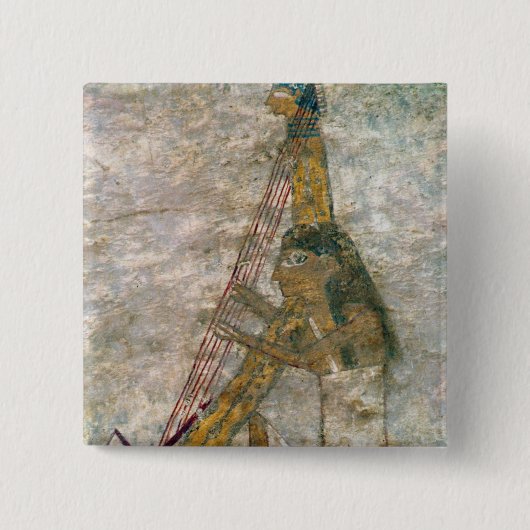 アーチ形にされたハープを演奏している女性 缶バッジ (正面)